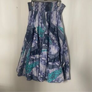 CHELSEA & THEODORE Blue Print Ruffle Skirt Women’s Size XL